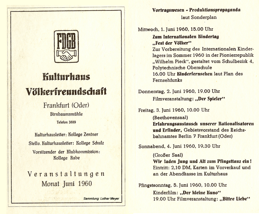 Veransstaltungsplan Kulturhaus V&ouml;lkerfreundschaft